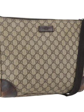 Authentic GUCCI GG Supreme Shoulder Bag PVC Beige Silver 110054